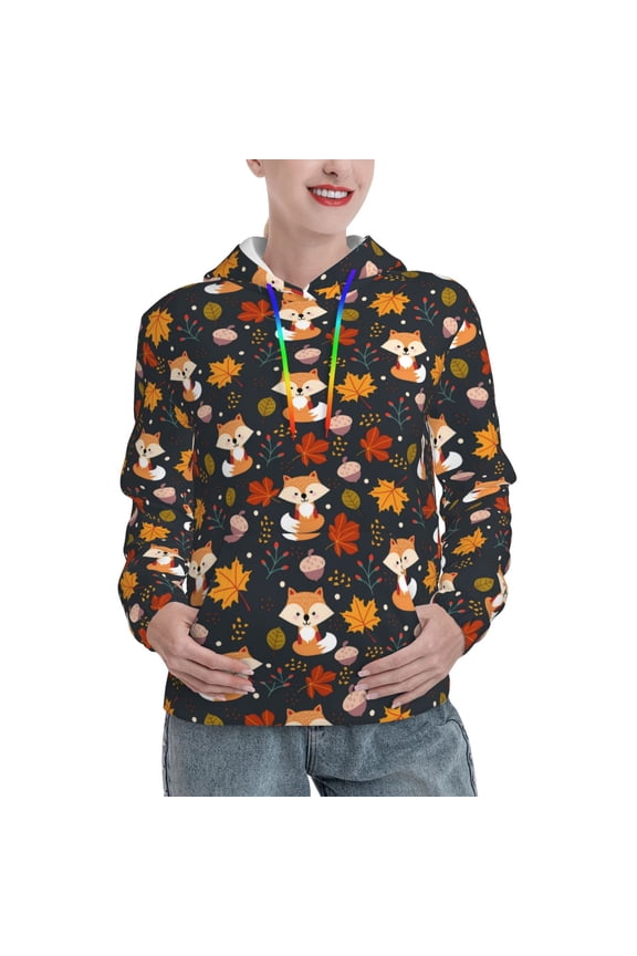 Autumn Fox Print Womens Oversized Hoodies Sweatshirts Hooded Pullover Tops Sweaters Casual-