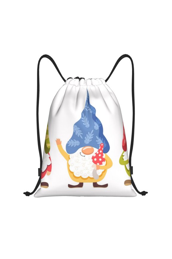 Autumn Funny Gnomes Print Drawstring Backpack Bag,Waterproof Draw String Back Sack, Gym Drawstring Bags Swim Bag For Unisex