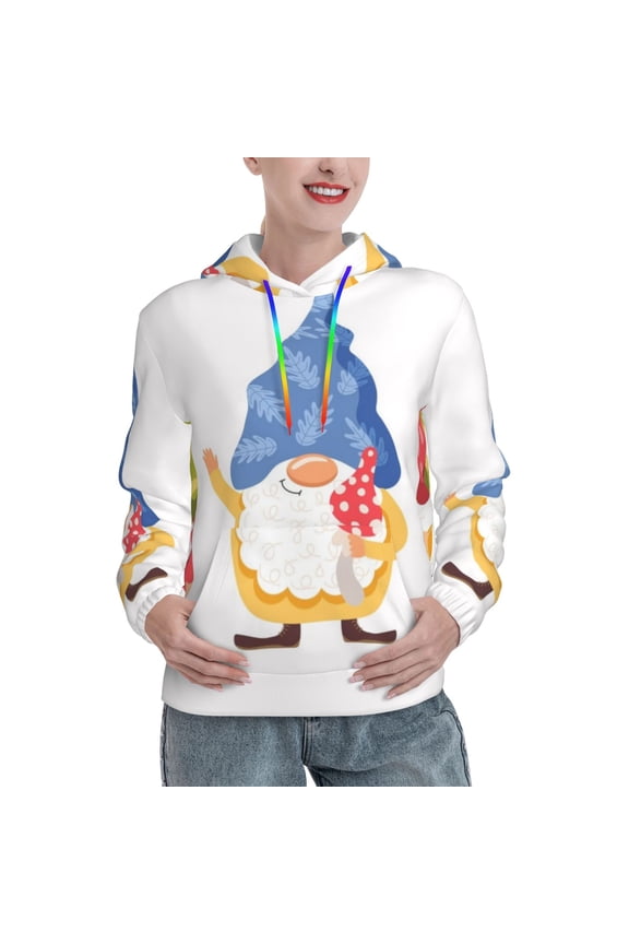 Autumn Funny Gnomes Print Womens Oversized Hoodies Sweatshirts Hooded Pullover Tops Sweaters Casual-Large