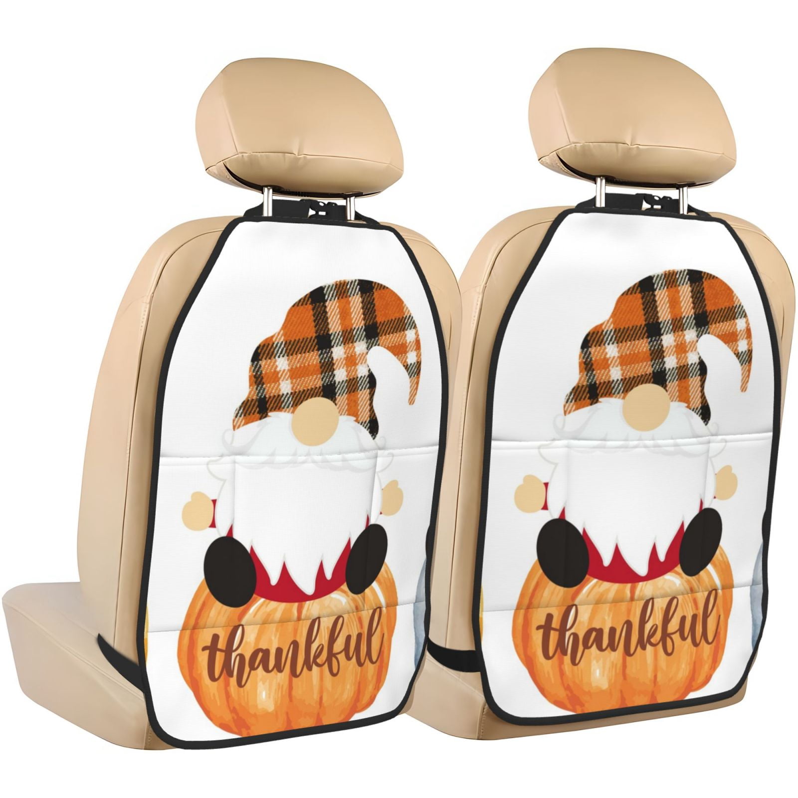 Kdxio Autumn Gnomes-1 Print 2 Pack Car Kick Mat Seat Cover Back Protector Mat with Pockets for Organizer Backseat Protector and Storage Anti Kick Pad for Vehicles