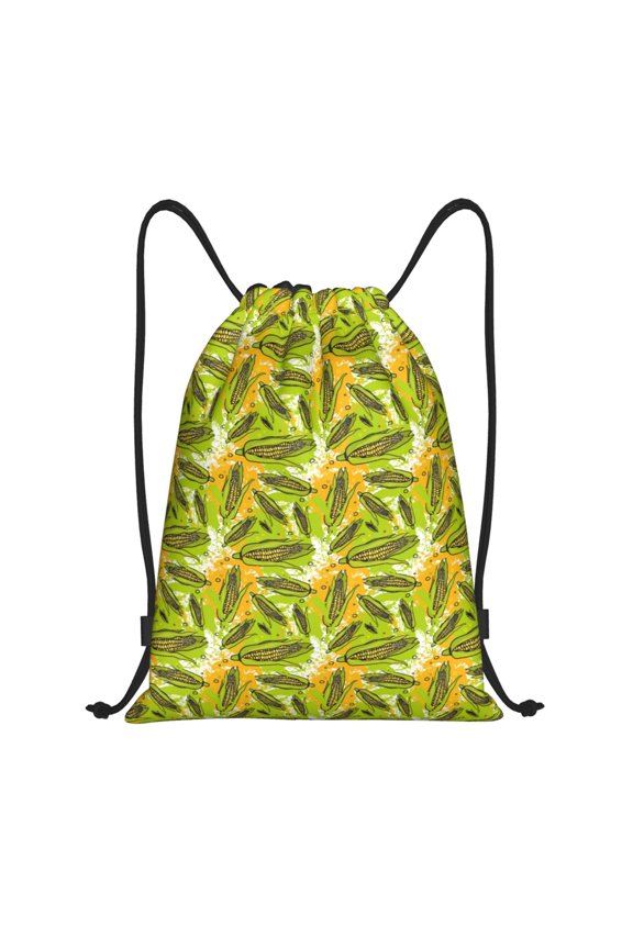 Autumn Harvest Cartoon Corn Print Drawstring Backpack Bag,Waterproof Draw String Back Sack, Gym Drawstring Bags Swim Bag For Unisex