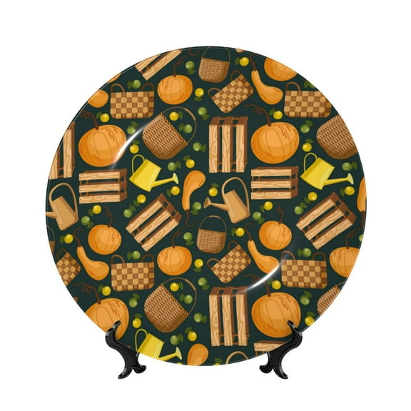 Kdxio Autumn Harvest Pumpkin Basket Bone China Decorative Plate Ceramic Decorative Plate for Home Office Wall Stand Decorative Plates for Home Bedroom-7in