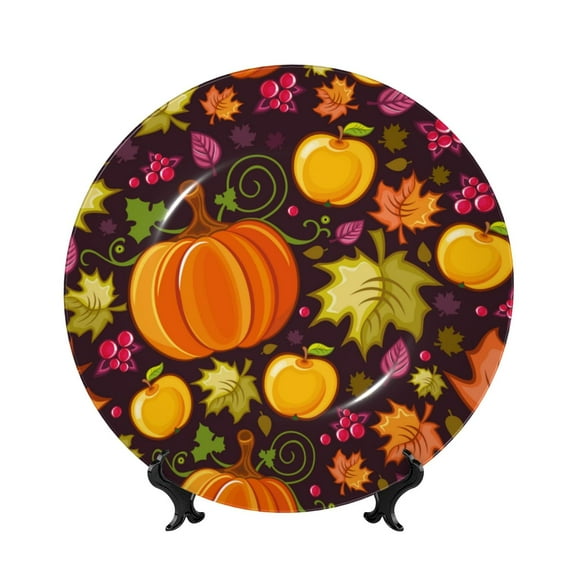 Kdxio Autumn Harvest Pumpkin Joy Bone China Decorative Plate Ceramic Decorative Plate for Home Office Wall Stand Decorative Plates for Home Bedroom-10in