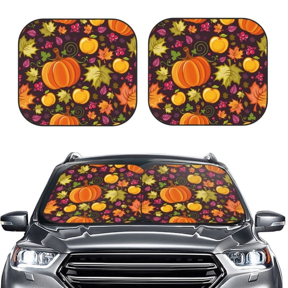 Kdxio Autumn Harvest Pumpkin Joy Print 2-Piece Sun Shade Front Windshield - Foldable Car Front Window Sunshades for Most Sedans SUV Truck