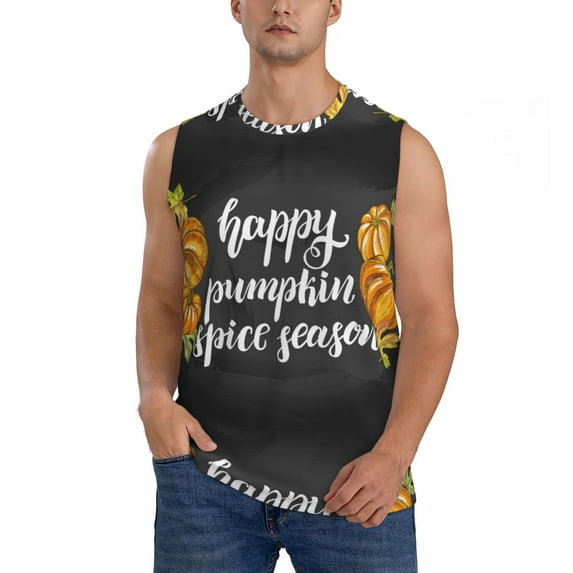 Kdxio Autumn Harvest Pumpkins for Men's Muscle T-shirt,Sleeveless for Workout Running Athletic Gym Lounge Casual