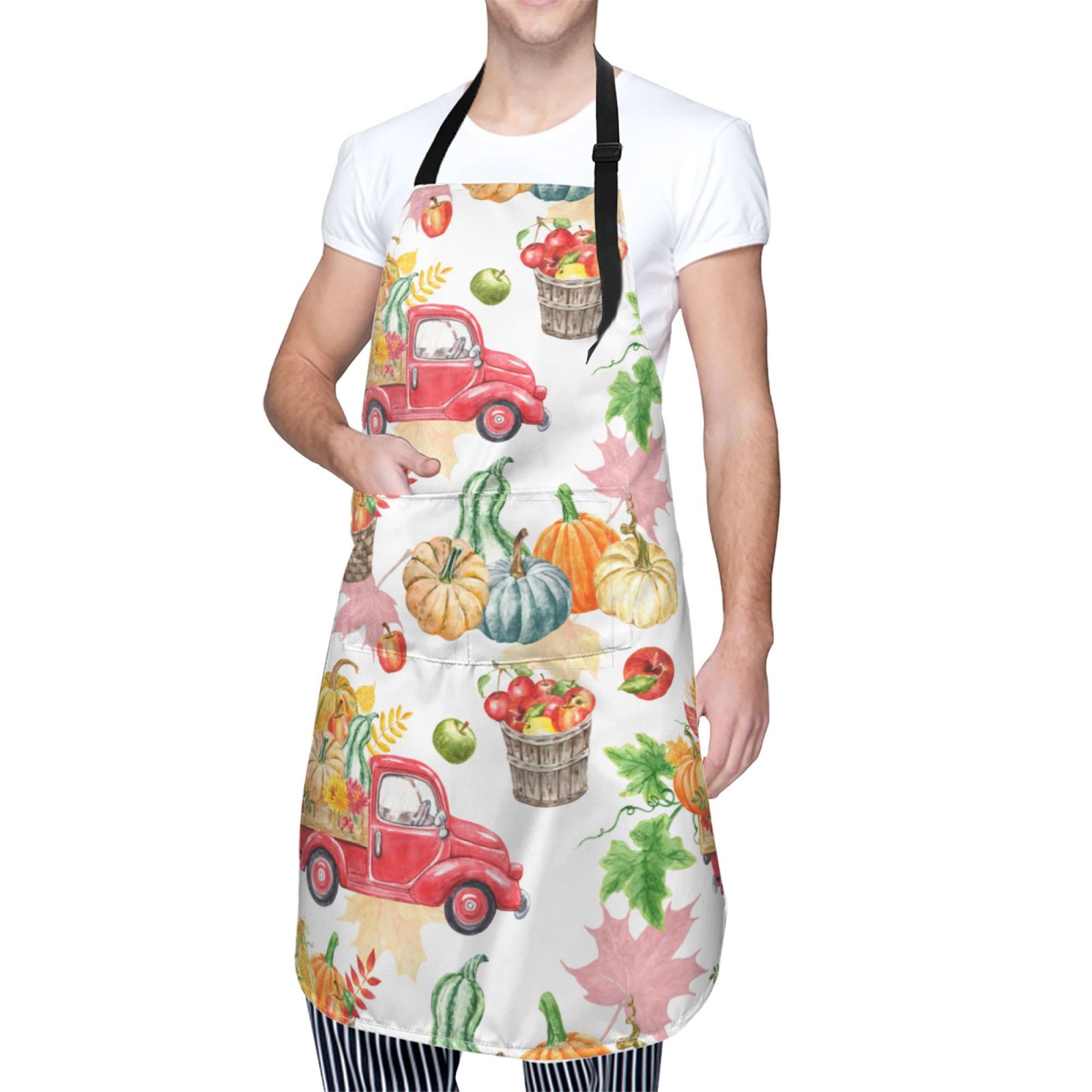 Kdxio Autumn Harvest Truck Apron with Pockets Adjustable Kitchen Aprons for Men Women Waterproof Aprons for Cooking,Drawing,Crafting, Baking Household Cleaning