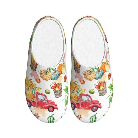Kdxio Autumn Harvest Truck Women's Men's Slippers Plush Slip-On House Slipper for Winter Indoor Soft Cushion Non-slip Fluffy Slides Slippers-35/36