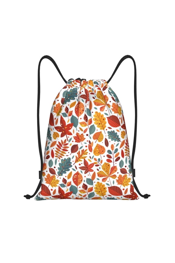 Autumn Leaves Print Drawstring Backpack Bag,Waterproof Draw String Back Sack, Gym Drawstring Bags Swim Bag For Unisex