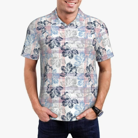 Kdxio Autumn Leaves Print Men's Short Sleeve Polo Shirt,Midweight Men's Shirt-Small