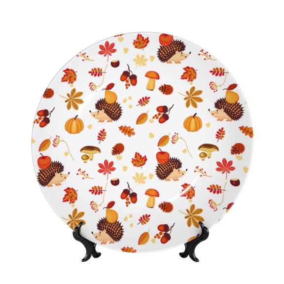 Kdxio Autumn Maple Leaf with Hedgehog Bone China Decorative Plate Ceramic Decorative Plate for Home Office Wall Stand Decorative Plates for Home Bedroom-10in