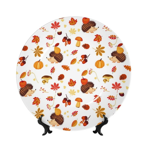 Kdxio Autumn Maple Leaf with Hedgehog Bone China Decorative Plate Ceramic Decorative Plate for Home Office Wall Stand Decorative Plates for Home Bedroom-8in