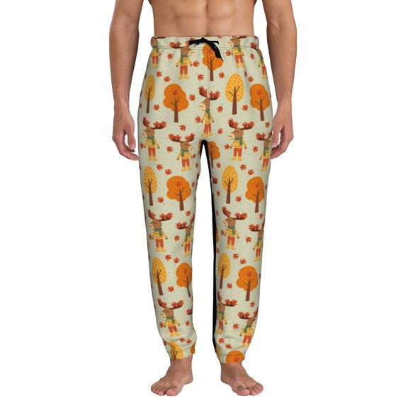 Kdxio Autumn Maple Leaf and Deer Pattern Joggers,Sweatpants for Men with Pockets-Large