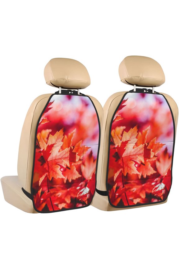Autumn Maple Leaves Print 2 Pack Car Kick Mat Seat Cover Back Protector Mat with Pockets for Organizer Backseat Protector and Storage Anti Kick Pad for Vehicles