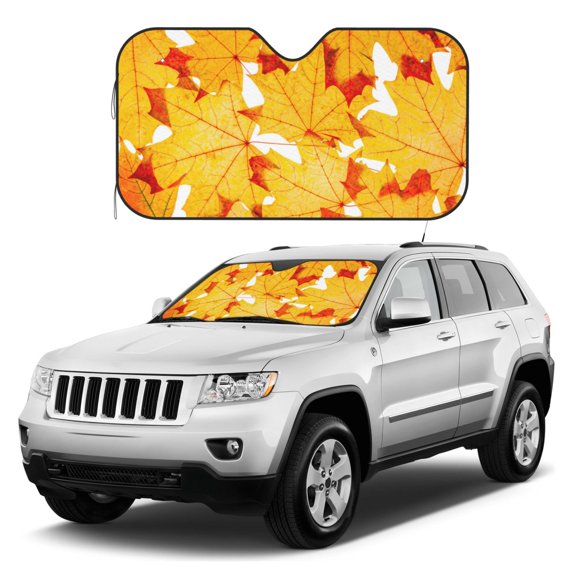 Kdxio Autumn Maple Leaves Print Windshield Sun Shade, Foldable Sun Blocker for Car,Truck,SUV Automotive Interior Sun Protection,Reflective Shade for Front Windshield(Medium)
