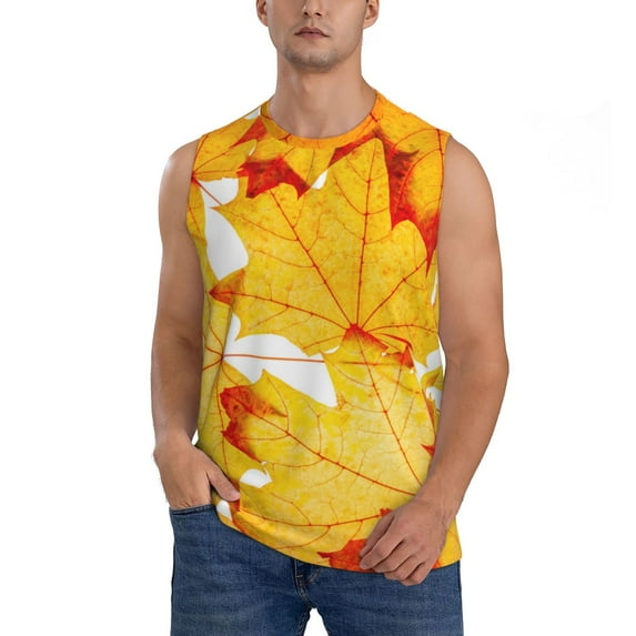 Kdxio Autumn Maple Leaves for Men's Muscle T-shirt,Sleeveless for Workout Running Athletic Gym Lounge Casual