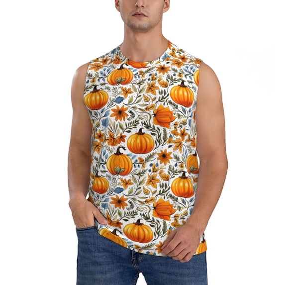 Kdxio Autumn Pumpkin Blossoms for Men's Muscle T-shirt,Sleeveless for Workout Running Athletic Gym Lounge Casual