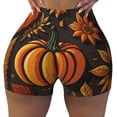 thumbnail image 1 of Kdxio Autumn Pumpkin Leaves Print Workout Shorts for Women Seamless Soft Smooth Gym Yoga Scrunch Active Shorts, 1 of 5