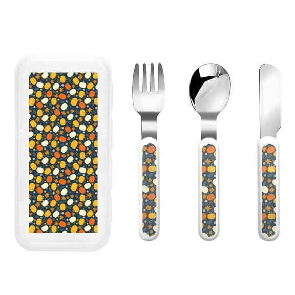 Kdxio Autumn Pumpkin Maple Leaf Plants Toddler Utensils Set - Kids Silverware Set, Set Kids Utensils Set with Case for Preschooler Children