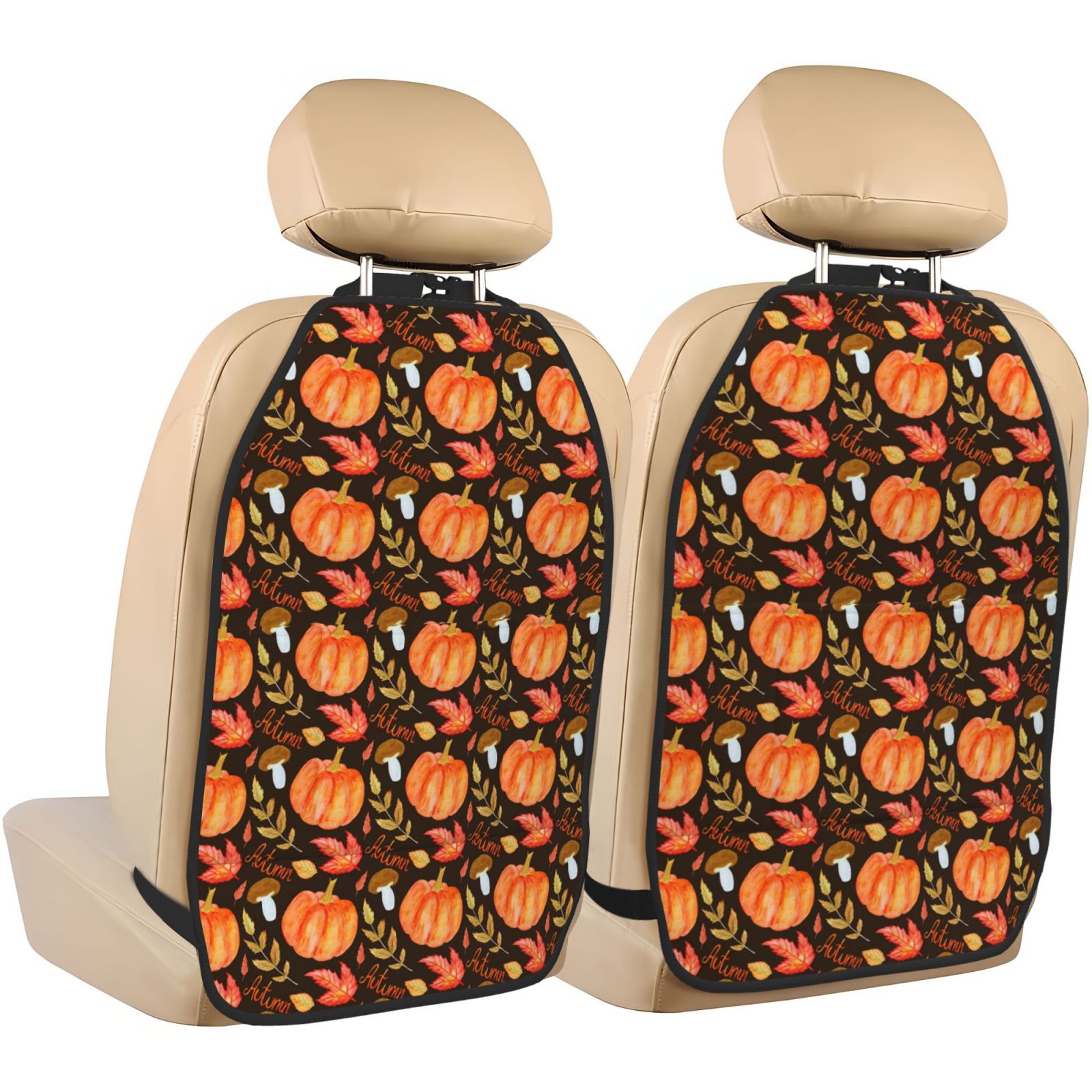 Kdxio Autumn Pumpkin Print 2 Pack Car Kick Mat Seat Cover Back Protector Mat with Pockets for Organizer Backseat Protector and Storage Anti Kick Pad for Vehicles
