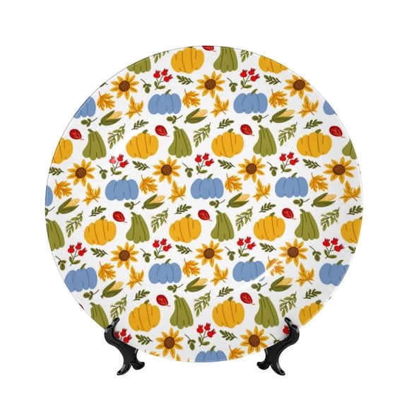 Kdxio Autumn Pumpkins Blooms Bone China Decorative Plate Ceramic Decorative Plate for Home Office Wall Stand Decorative Plates for Home Bedroom-10in
