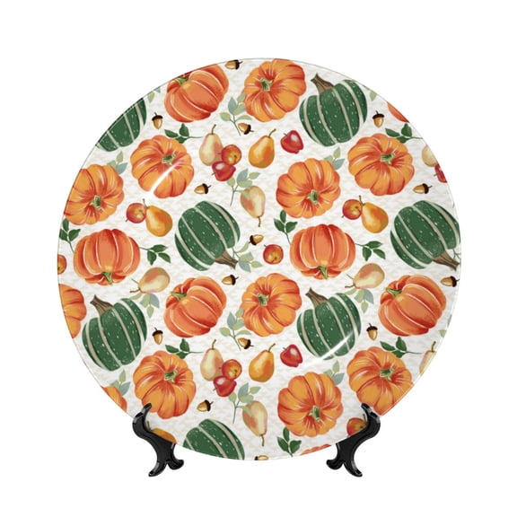 Kdxio Autumn Pumpkins Bone China Decorative Plate Ceramic Decorative Plate for Home Office Wall Stand Decorative Plates for Home Bedroom-8in