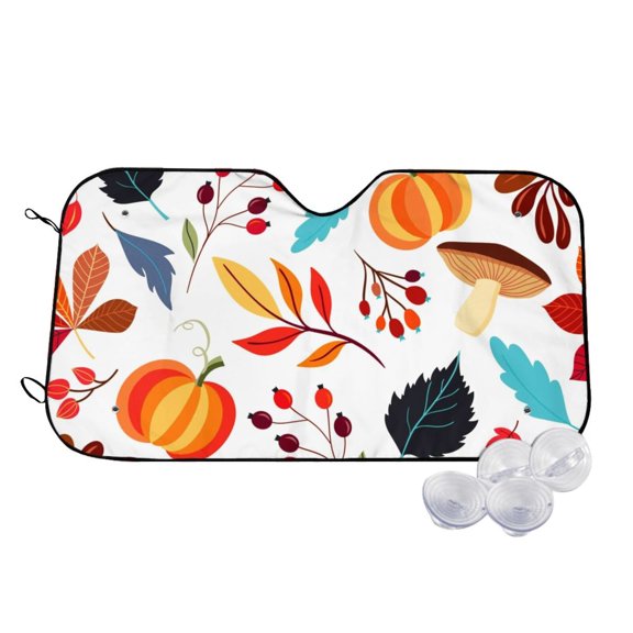 Kdxio Autumn Pumpkins Fall Leaves Print Windshield Sun Shade,UV Rays and Sun Heat Protection,Sunshade for Car Windshield,Car Shade Front Windshield - Small