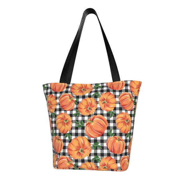 Kdxio Autumn Pumpkins Gingham Women Reusable Grocery Bags Foldable Ripstop,Reusable Shopping Bags for Shopping,Gym,Gift