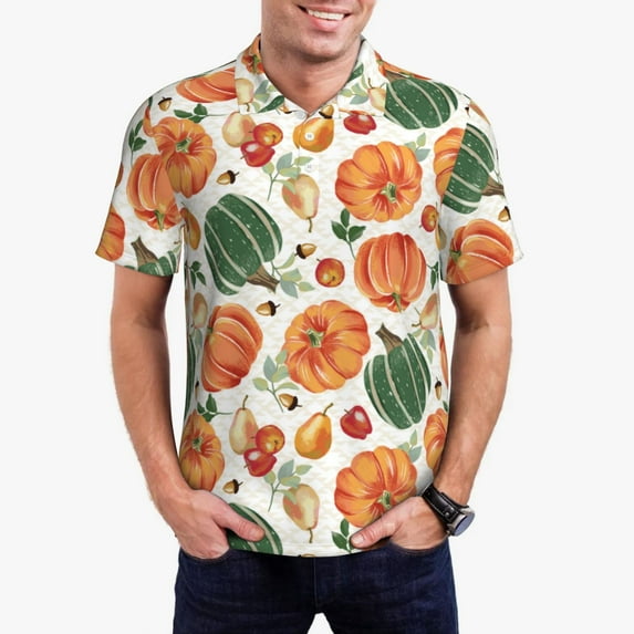 Kdxio Autumn Pumpkins Print Men's Short Sleeve Polo Shirt,Midweight Men's Shirt