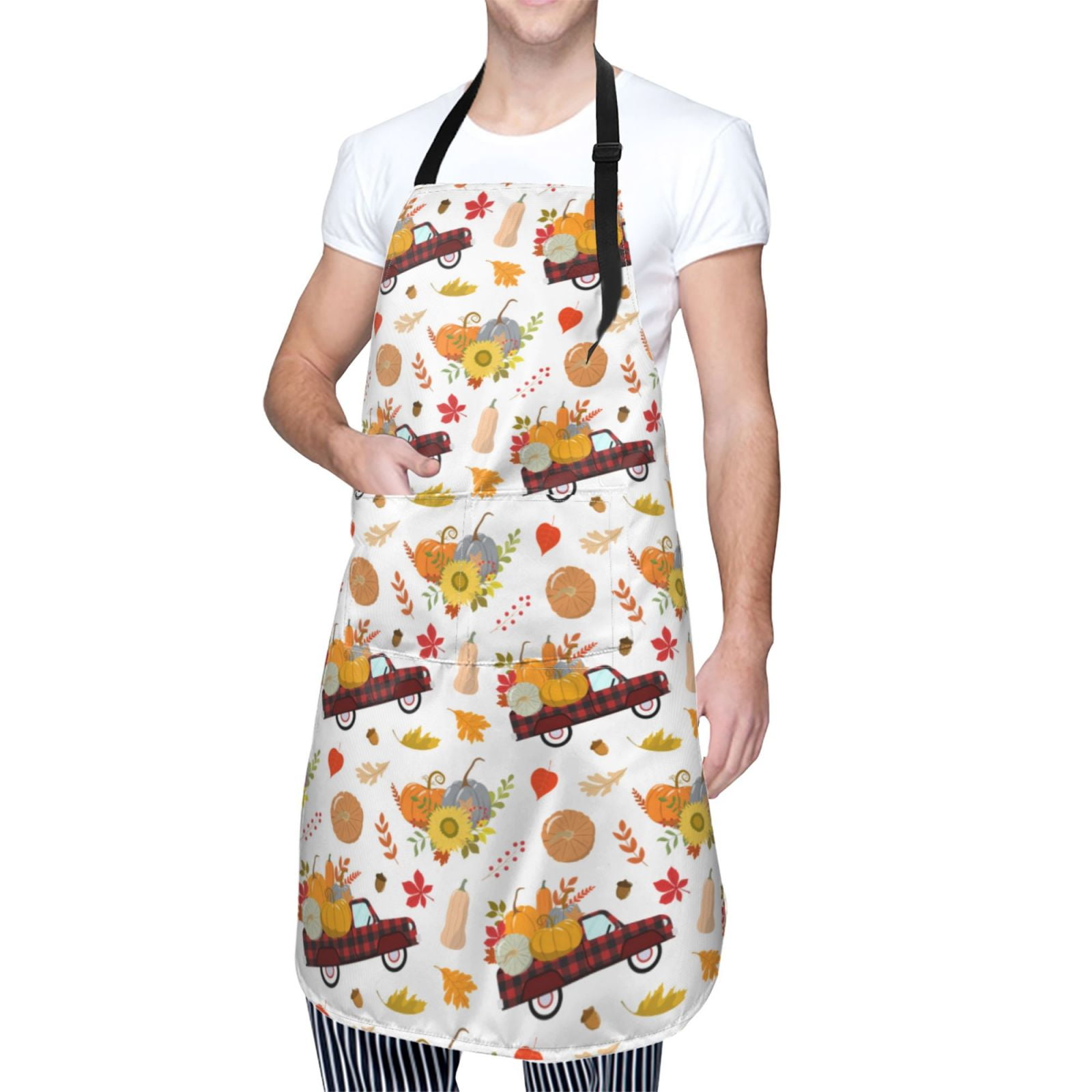 Kdxio Autumn Red Truck Apron with Pockets Adjustable Kitchen Aprons for Men Women Waterproof Aprons for Cooking,Drawing,Crafting, Baking Household Cleaning