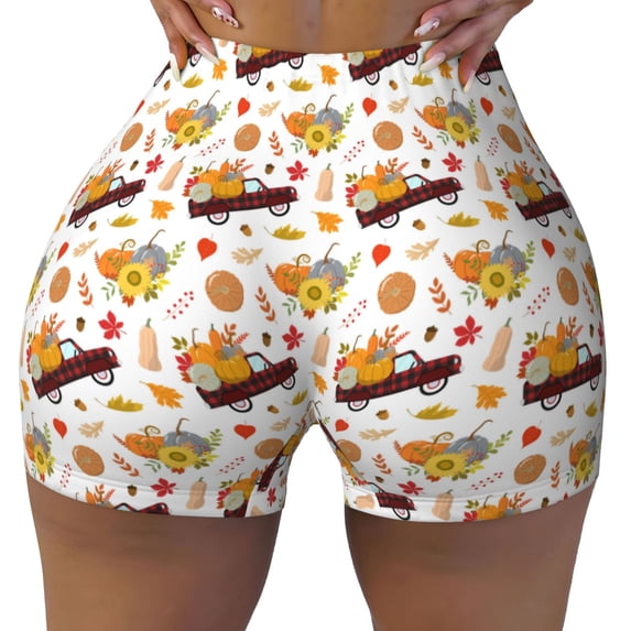 Kdxio Autumn Red Truck Print Workout Shorts for Women Seamless Soft Smooth Gym Yoga Scrunch Active Shorts