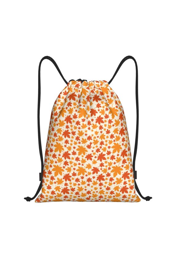 Autumn Red and Orange Maple Leaves Print Drawstring Backpack Bag,Waterproof Draw String Back Sack, Gym Drawstring Bags Swim Bag For Unisex