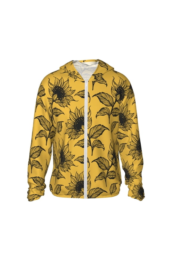 Autumn Sunflower Print Women Men Sun Protection UPF 50+ Jackets Zip Up Long Sleeve Hoodie Hiking Lightweight with Pockets