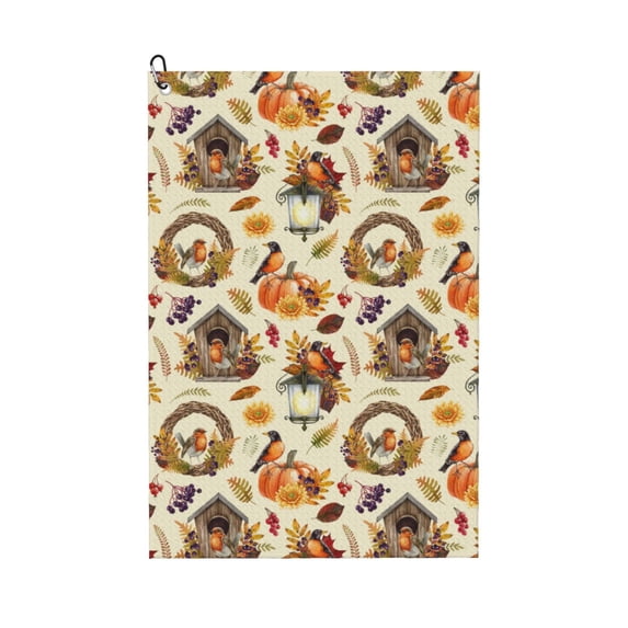 Kdxio Autumn Vintage Pattern Golf Towel (24" X 16") with Carabiner Clip - The Convenient Golf Cleaning Towel