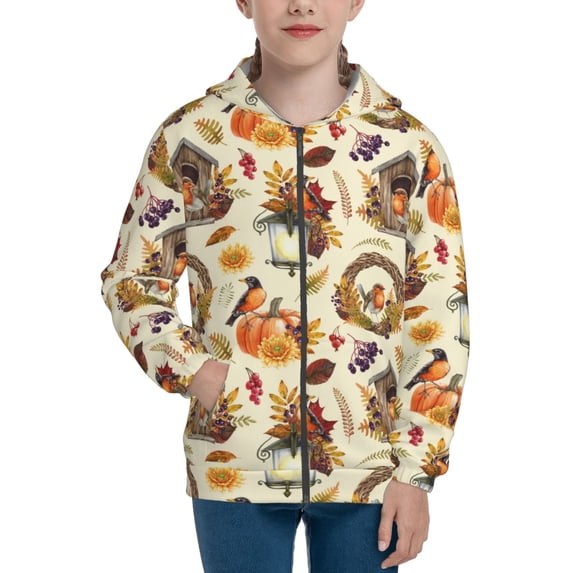 Kdxio Autumn Vintage Pattern Kids Boys Girls Zip Up Hoodie 3D Printed Hooded Sweatshirt Hoody Coat with Pocket 7-12 Y-Small