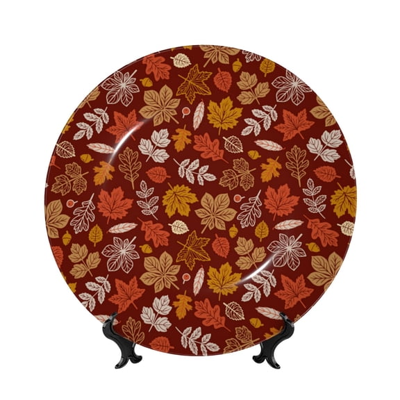 Kdxio Autumn Warm Tone Maple Leaf Bone China Decorative Plate Ceramic Decorative Plate for Home Office Wall Stand Decorative Plates for Home Bedroom-7in