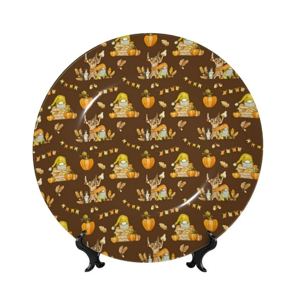 Kdxio Autumn With Pumpkin Harvest Bone China Decorative Plate Ceramic Decorative Plate for Home Office Wall Stand Decorative Plates for Home Bedroom-7in
