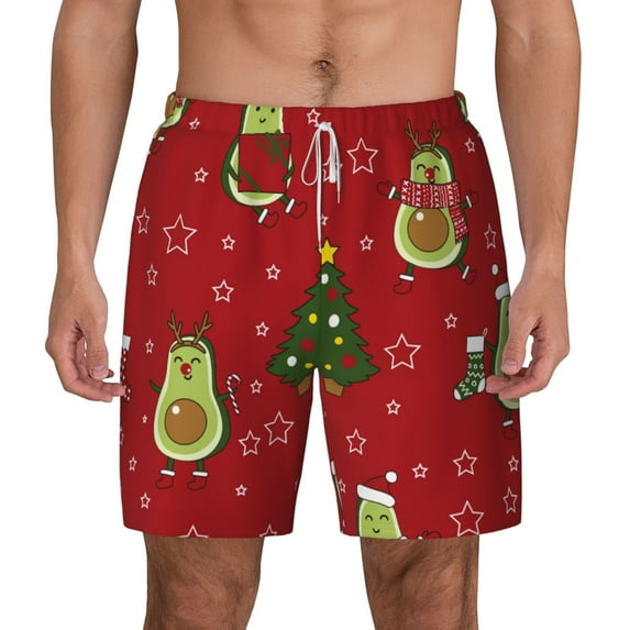 Kdxio Avocado Christmas Print Men'S Swim Trunks With Compression Liner 7 Inch Inseam Quick Dry Swim Shorts