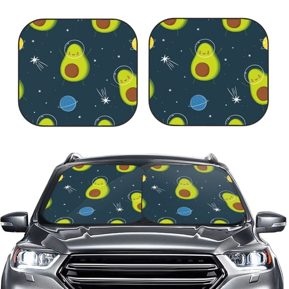 Kdxio Avocado In Space Print 2-Piece Sun Shade Front Windshield - Foldable Car Front Window Sunshades For Most Sedans Suv Truck