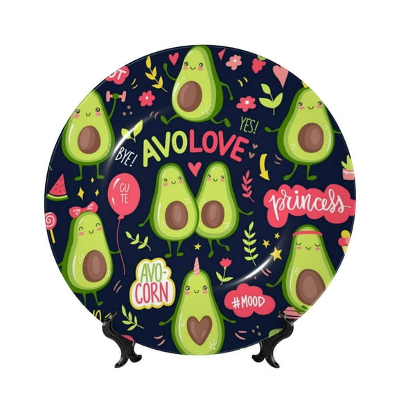 Kdxio Avocado Love Bone China Decorative Plate Ceramic Decorative Plate for Home Office Wall Stand Decorative Plates for Home Bedroom-7in
