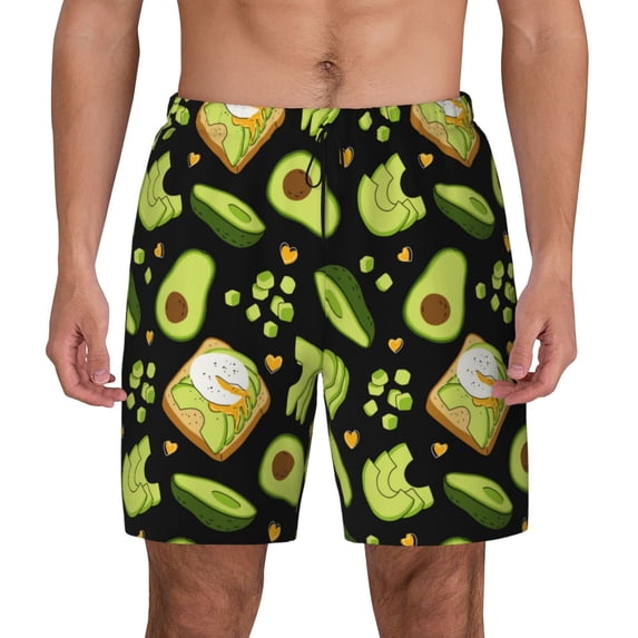 Kdxio Avocado Toast Print Men's Swim Trunks with Compression Liner 7 Inch Inseam Quick Dry Swim Shorts