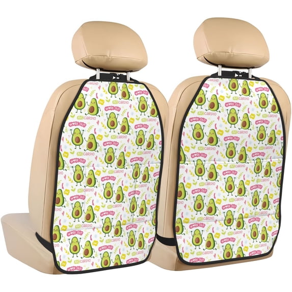 Kdxio Avocado Work Out Print 2 Pack Car Kick Mat Seat Cover Back Protector Mat with Pockets for Organizer Backseat Protector and Storage Anti Kick Pad for Vehicles