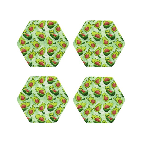 Kdxio Avocado color cute animals Funny Coasters,4 Pcs Leather Coasters,Housewarming Gifts,Protect Furniture from Water Marks Scratch and Damage