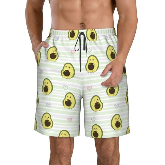 Kdxio Avocado of a Hear Pattern Mens Casual Shorts - Drawstring Summer Beach Sports Shorts for Men