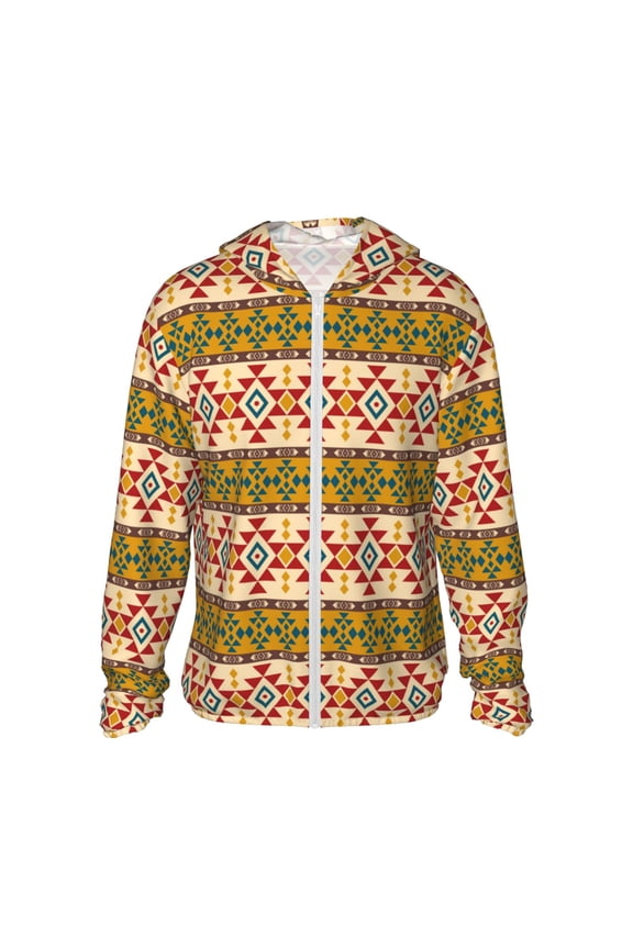 Aztec Print Women Men Sun Protection UPF 50+ Jackets Zip Up Long Sleeve Hoodie Hiking Lightweight with Pockets