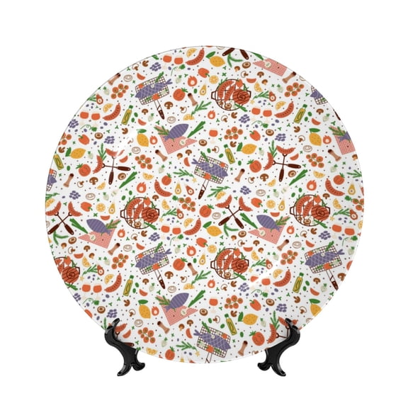 Kdxio BBQ Party1 Bone China Decorative Plate Ceramic Decorative Plate for Home Office Wall Stand Decorative Plates for Home Bedroom-8in