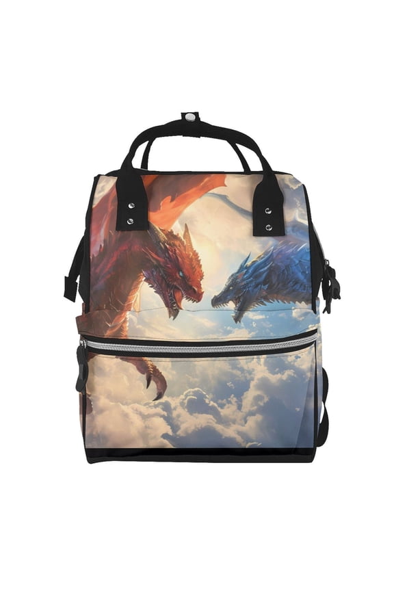 Baby Diaper Backpack,Multi-Function Travel Backpack Nappy Bags,Nursing Bag, Fashion Mummy,Roomy Waterproof for Baby Care(Cloud Red And Blue Dragon)