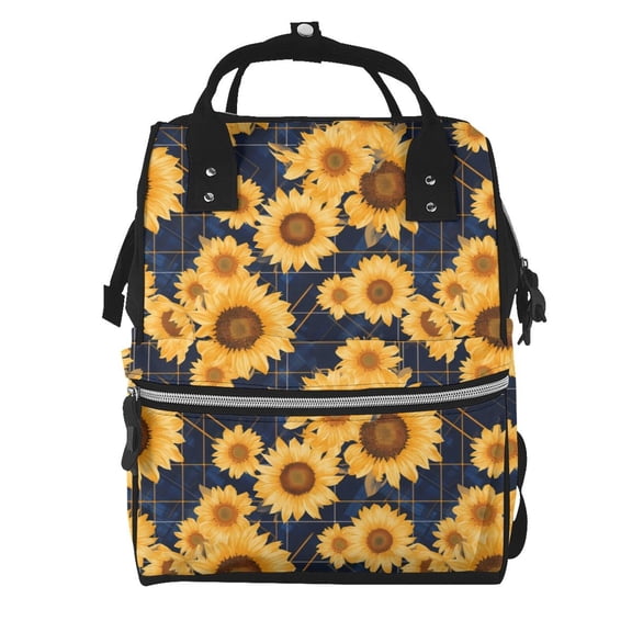 Kdxio Baby Diaper Backpack,Multi-Function Travel Backpack Nappy Bags,Nursing Bag, Fashion Mummy,Roomy Waterproof for Baby Care(Navy Blue Plaid Sunflower)