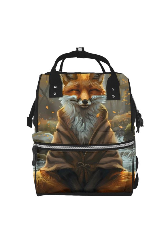 Baby Diaper Backpack,Multi-Function Travel Backpack Nappy Bags,Nursing Bag, Fashion Mummy,Roomy Waterproof for Baby Care(Streamside Meditating Fox)