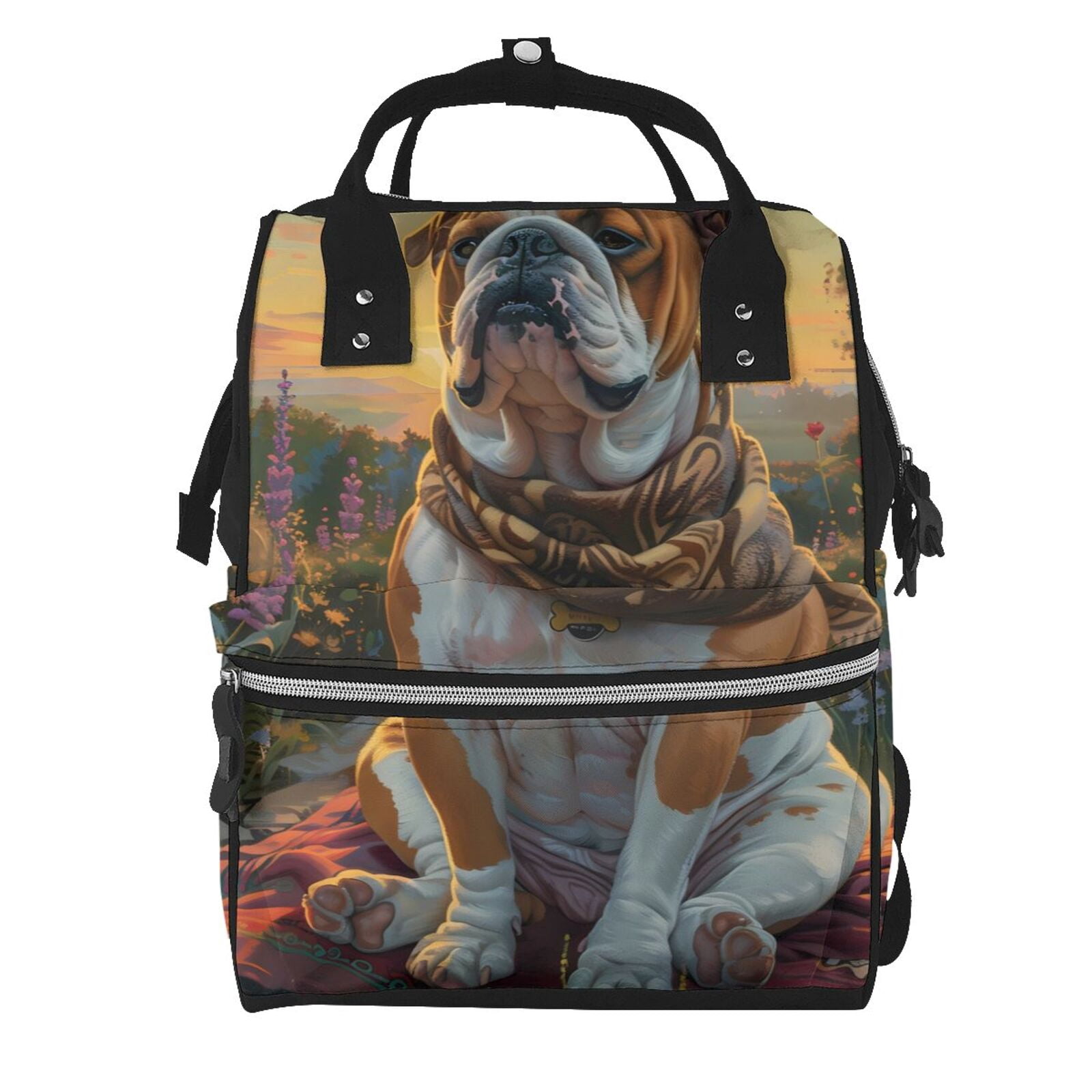Kdxio Baby Diaper Backpack,Multi-Function Travel Backpack Nappy Bags,Nursing Bag, Fashion Mummy,Roomy Waterproof for Baby Care(Flower Field Cute Bulldog)