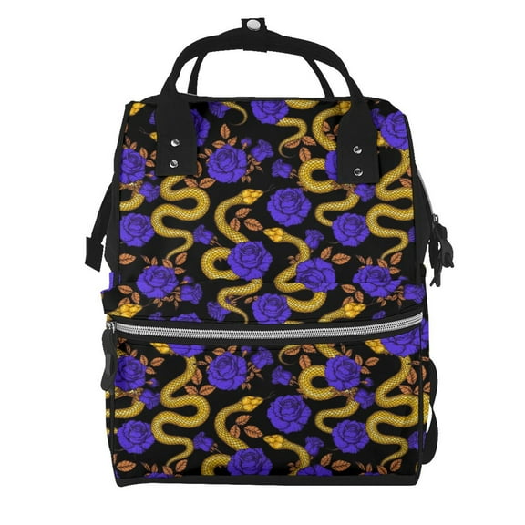 Kdxio Baby Diaper Backpack,Multi-Function Travel Backpack Nappy Bags,Nursing Bag, Fashion Mummy,Roomy Waterproof for Baby Care(Golden Snake And Purple Rose)